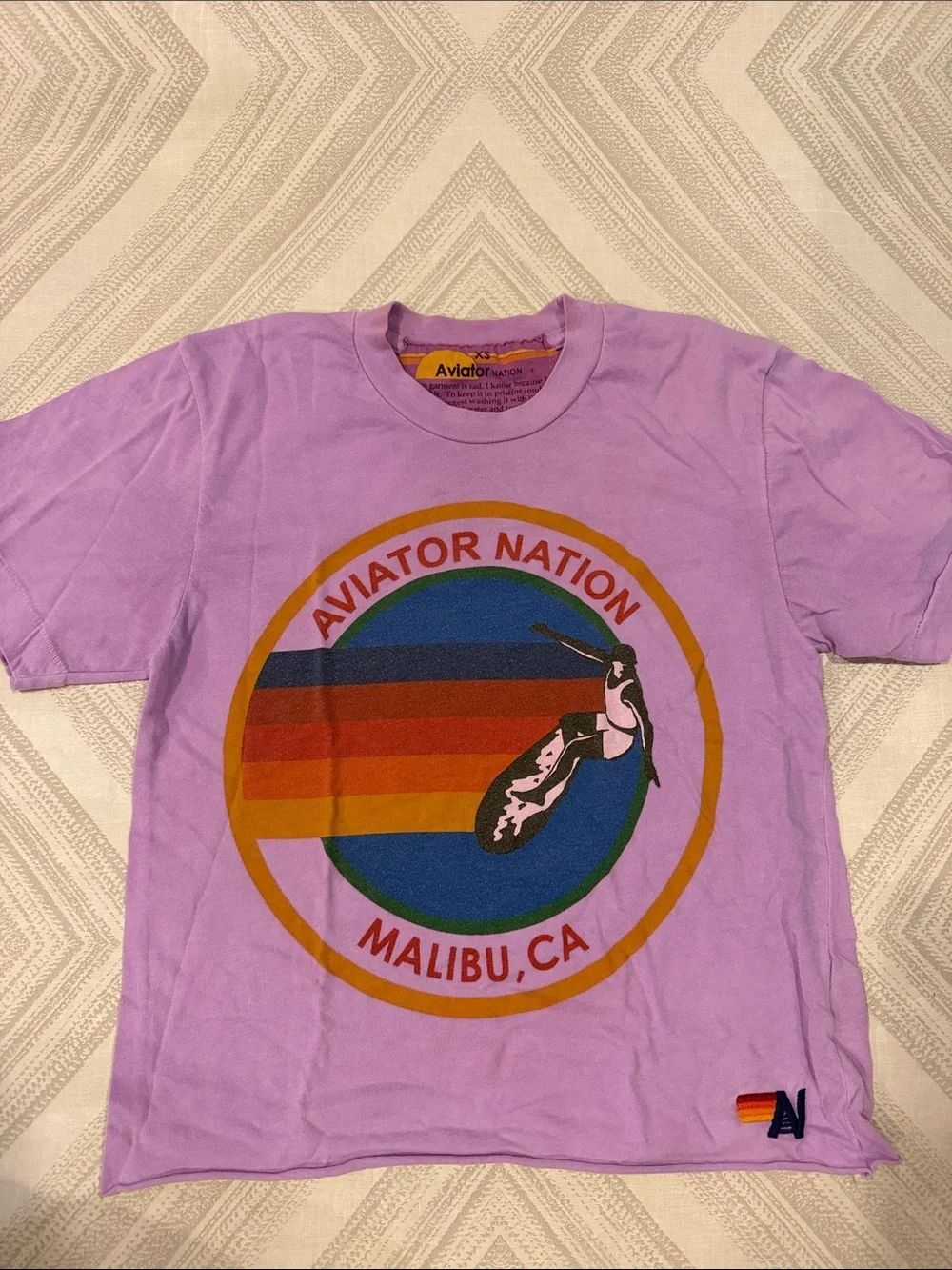 Aviator Nation Malibu CA Lilac Purple Graphic Tee XS Womens Soft T-Shirt